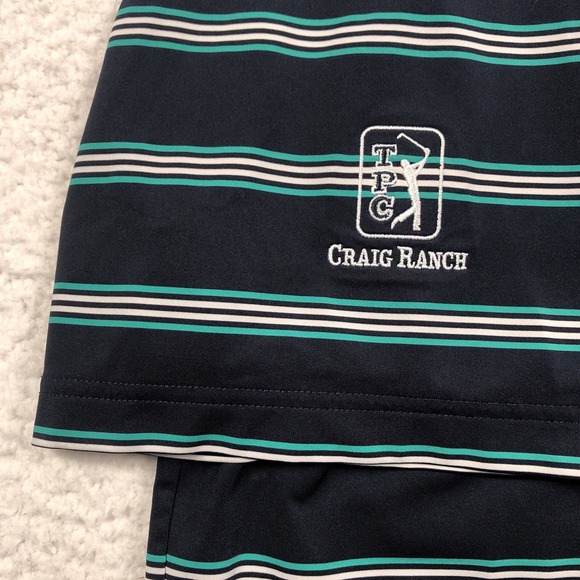 FootJoy TPC Craig Ranch Golf Polo Men LARGE Navy Blue Stripe Performance Stretch - Picture 6 of 14